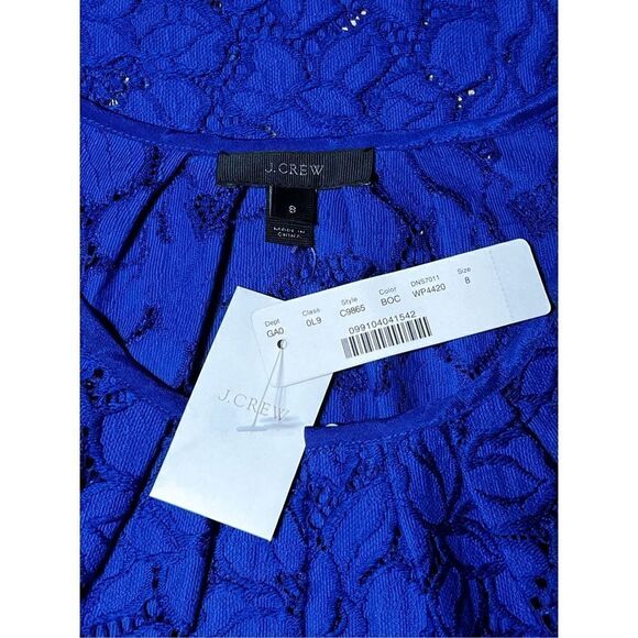 J. Crew NWT Short Sleeve Lace Blouse Top Cobalt Blue Size 8 - Picture 4 of 4